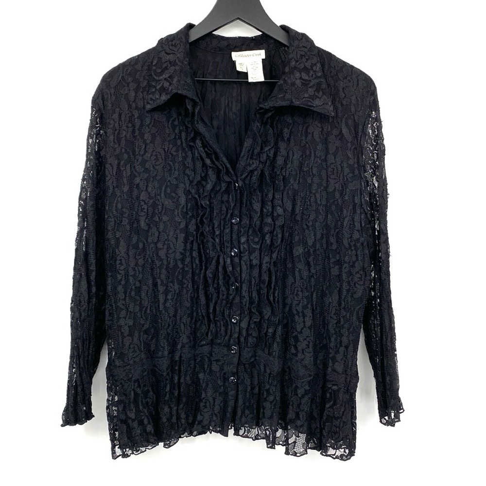 Vintage Coldwater Creek Shirt Womens XL‎ Black Lace Whimsigoth Victorian Goth